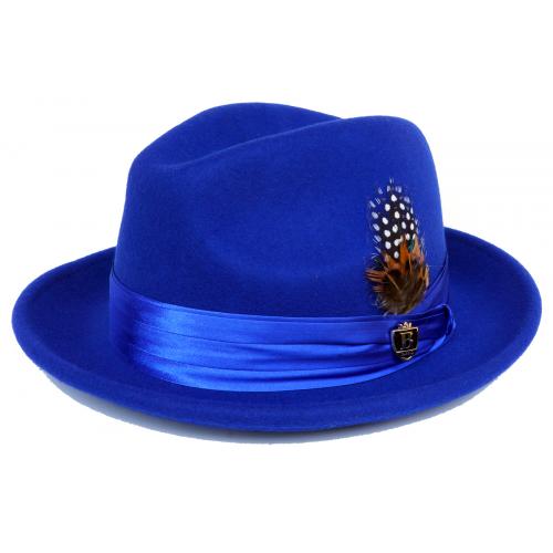 Bruno Capelo Royal Blue Australian Wool Fedora Dress Hat UN-108.